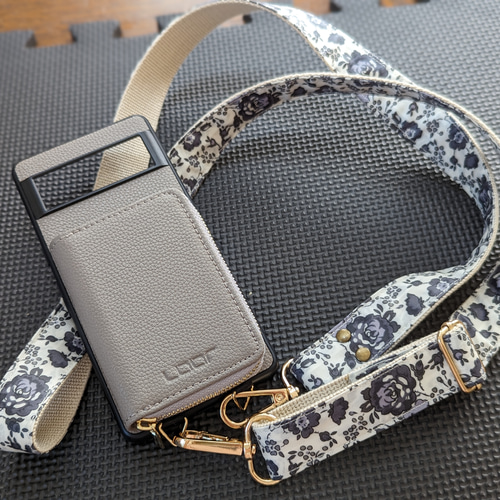 ショルダーベルト スマホショルダー リバティ 花柄 白 黒