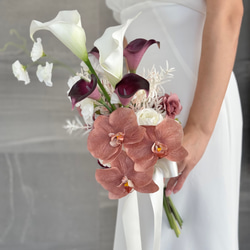 ピンク胡蝶蘭♪バレリーナブーケ ウェディングブーケ ブートニア付き