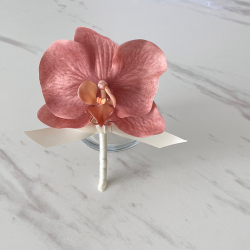 くすみオレンジ胡蝶蘭♪ウェディングブーケ ブートニア付き ブーケ