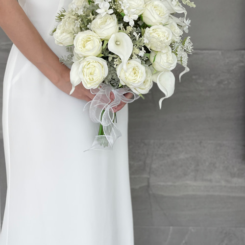 カラー×ローズ♪ウェディングブーケ(大きめ)ブートニア付き