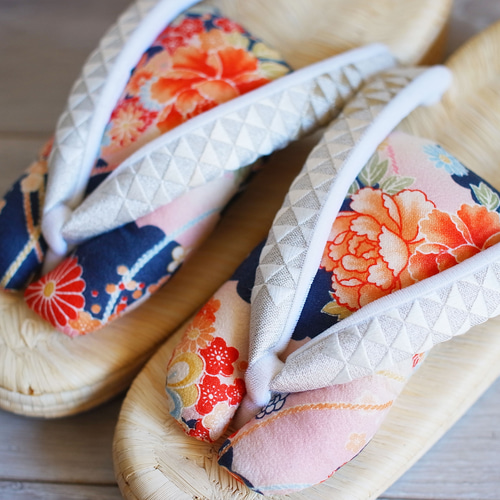 特別価格 高級草履 畳表 2の5 茶竹×刺繍鼻緒 重く