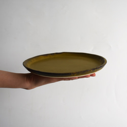 丸いプレート皿・大皿(黄/点模様/ブラウン/マスタード/白御影土) 6枚目の画像