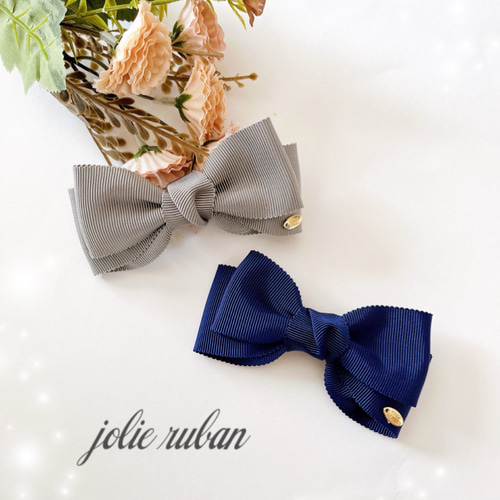 再販】国産グログランリボン ネイビーorグレー ヘアゴム または  