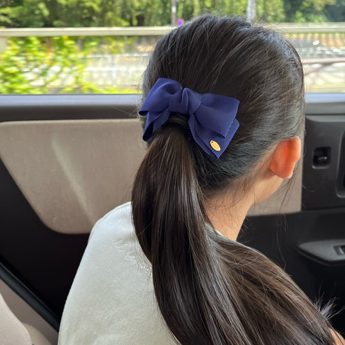 再販】国産グログランリボン ネイビーorグレー ヘアゴム または 
