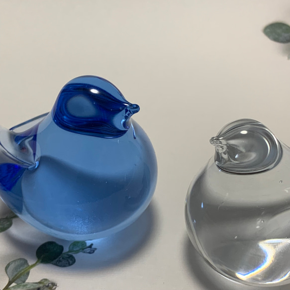 幸せを呼ぶ「ガラスの小鳥」ガラス製　透明&ブルーセット　日本製 2枚目の画像