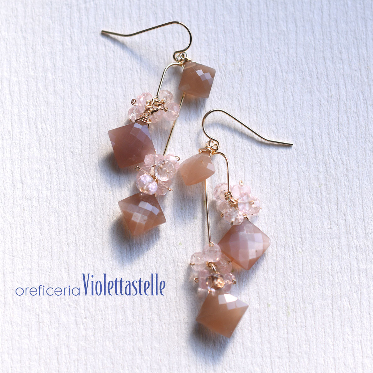 14kgf 桜色ムーンストーンのピアスwithモルガナイト03