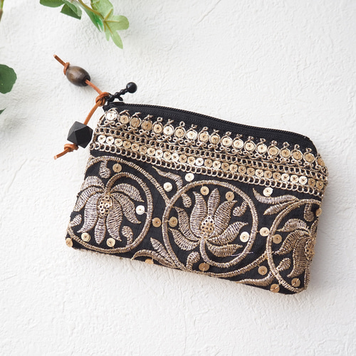 限定1点】インド刺繍リボンのミニポーチ（コインケース/刺繍