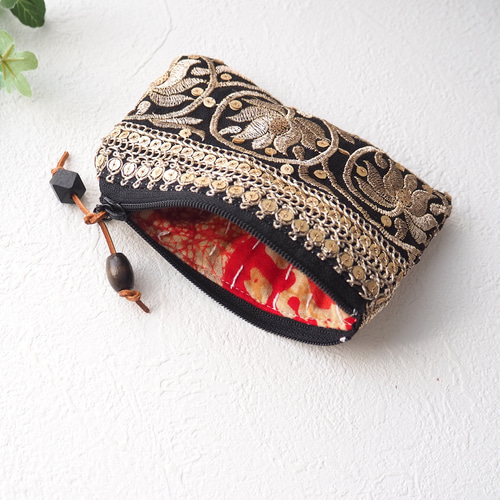 限定1点】インド刺繍リボンのミニポーチ（コインケース/刺繍