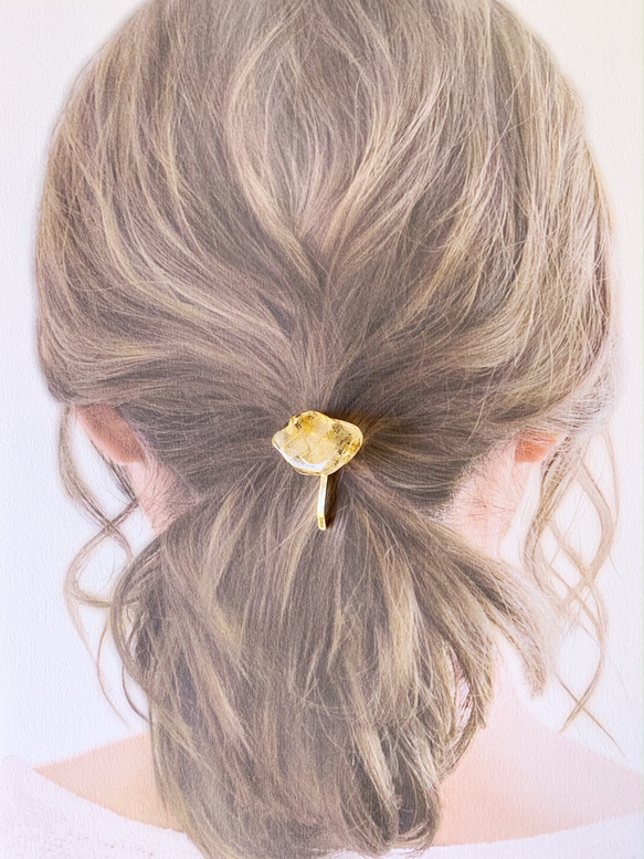 強運を引き寄せるルチルクォーツ・アゲート・ポニーフック（髪飾り）ヘアアクセサリー 3枚目の画像