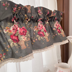 ブルー 素敵なバラ柄カフェカーテン バランスカーテン カーテン EMI's