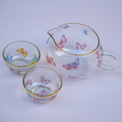 中国茶器　バタフライの品茗杯(茶杯)・ガラスの茶海(ピッチャー)　中国茶・台湾茶・ポーセラーツ 2枚目の画像