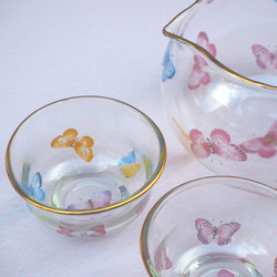 中国茶器　バタフライの品茗杯(茶杯)・ガラスの茶海(ピッチャー)　中国茶・台湾茶・ポーセラーツ 3枚目の画像