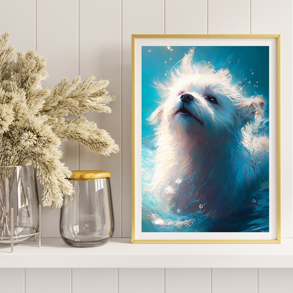 【希望の光 - マルチーズ犬 No.2】風水画 アートポスター 犬の絵 犬の絵画 犬のイラスト 8枚目の画像