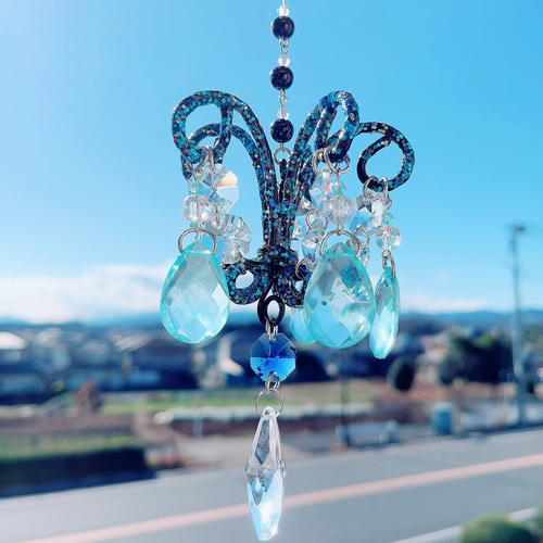 青く輝くサンキャッチャー シャンデリアオーナメント モビール