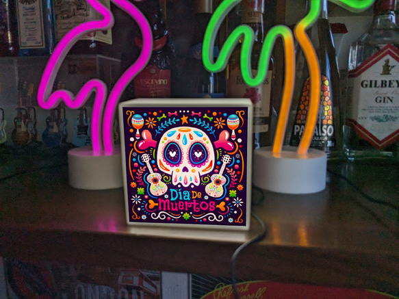 メキシコ メキシカンスカル カラベラ 死者の日 店舗 自宅 ミニチュア ランプ 照明 看板 置物 雑貨 ライトBOX 4枚目の画像
