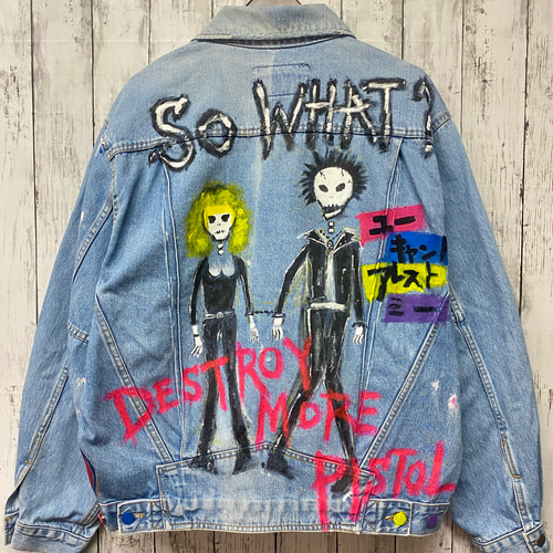 リメイク ペイント デニム ジャケット 手描き 古着 ジャケット リメイク ペイント デニム ジャケット 手描き 古着 ジャケット