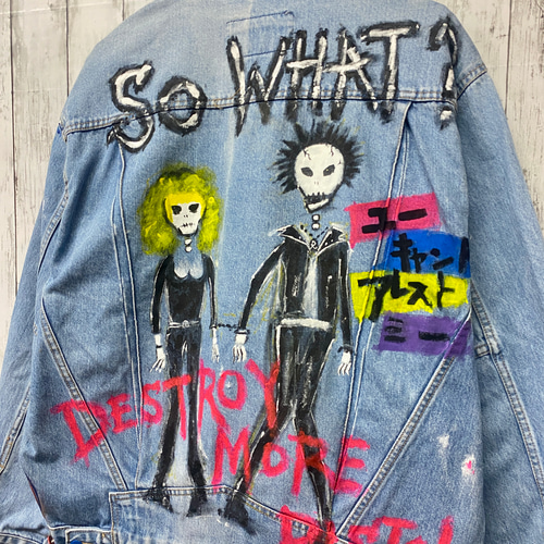 リメイク ペイント デニム ジャケット 手描き 古着 ジャケット