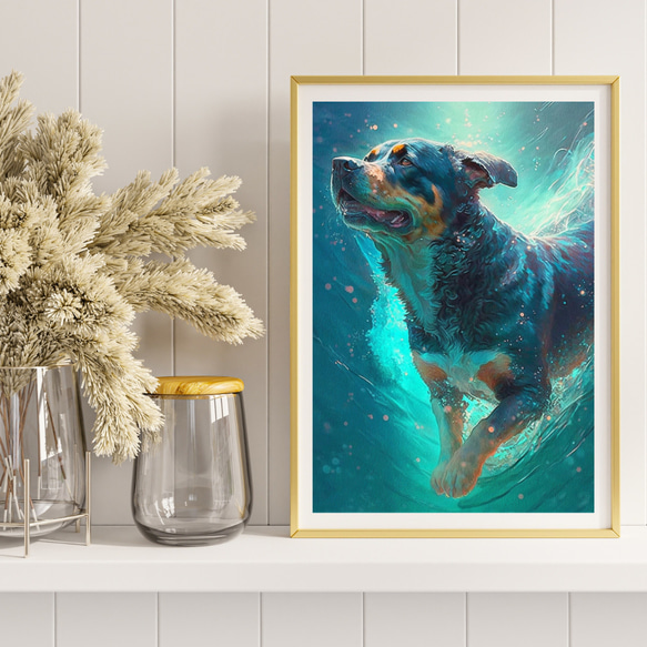 【希望の光 - ロットワイラー犬 No.3】風水画 アートポスター 犬の絵 犬の絵画 犬のイラスト 8枚目の画像
