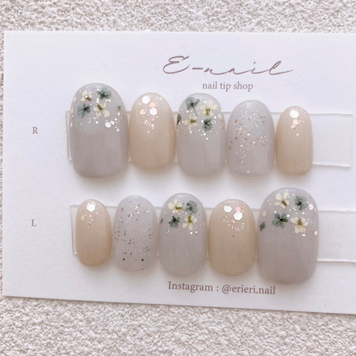 ぶるーぐれーの押し花design♡ ブルー グレー フラワー ブライダル  