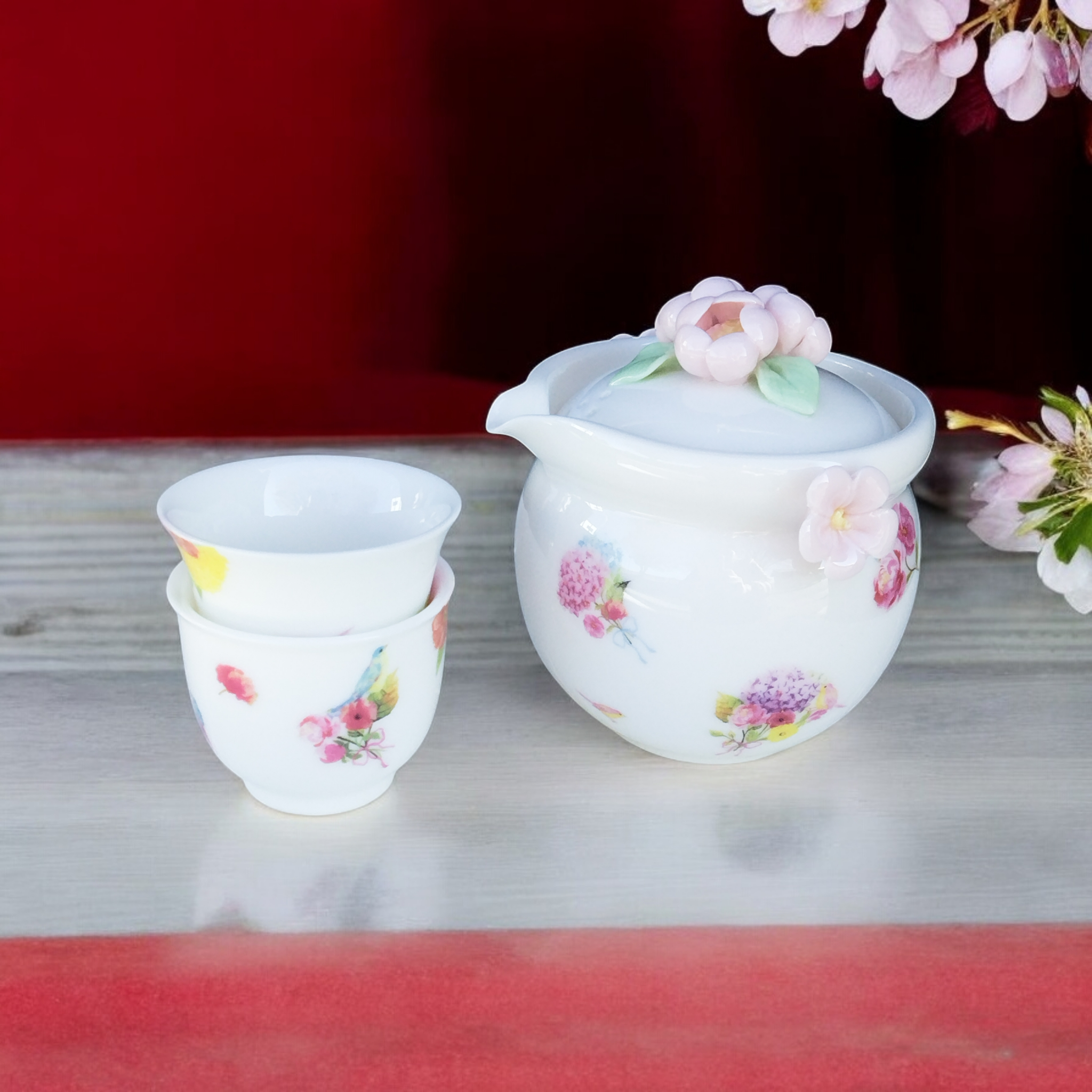 フラワーブーケのティーセット❤お花見　　ティーセット・旅行用茶器・中国茶器