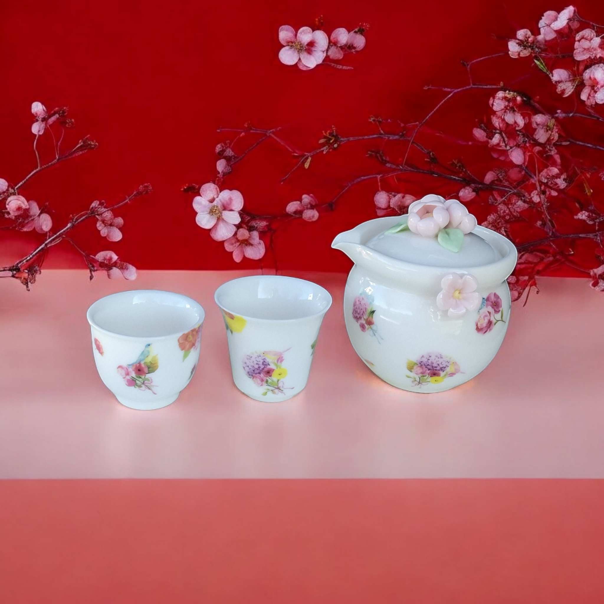 フラワーブーケのティーセット❤お花見　　ティーセット・旅行用茶器・中国茶器
