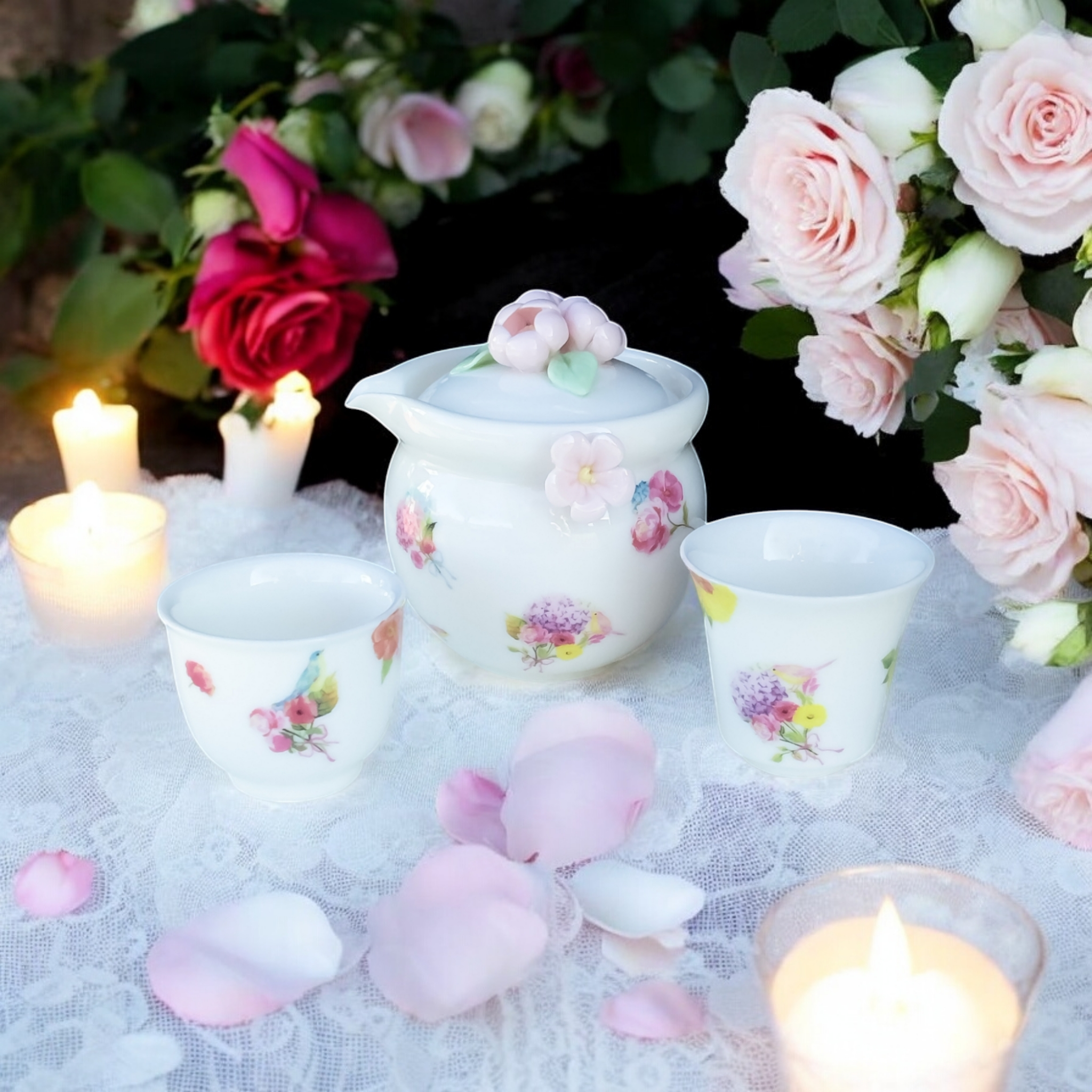 フラワーブーケのティーセット❤お花見　　ティーセット・旅行用茶器・中国茶器ティーカップ