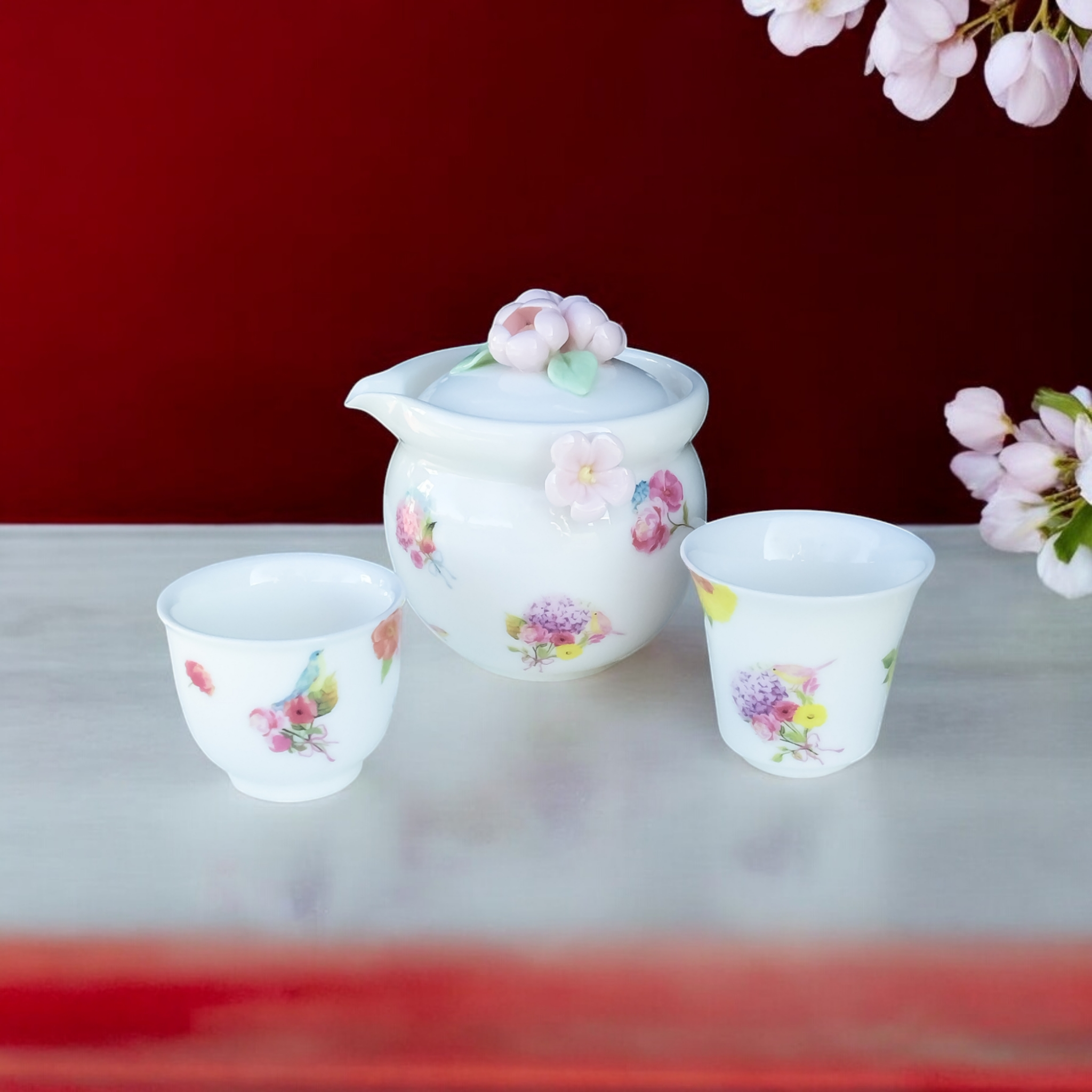 フラワーブーケのティーセット❤お花見　　ティーセット・旅行用茶器・中国茶器