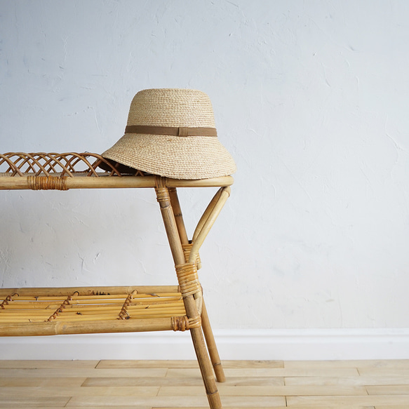 拉菲草帽天然材質亞麻緞帶淺棕色帽子142003草帽寬簷頭圍54-58cm 第16張的照片