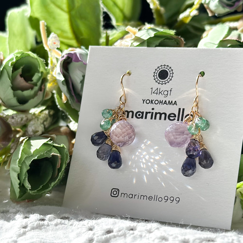 14kgf*ピンクアメジストとアイオライトの春待ちスミレ色ピアス  