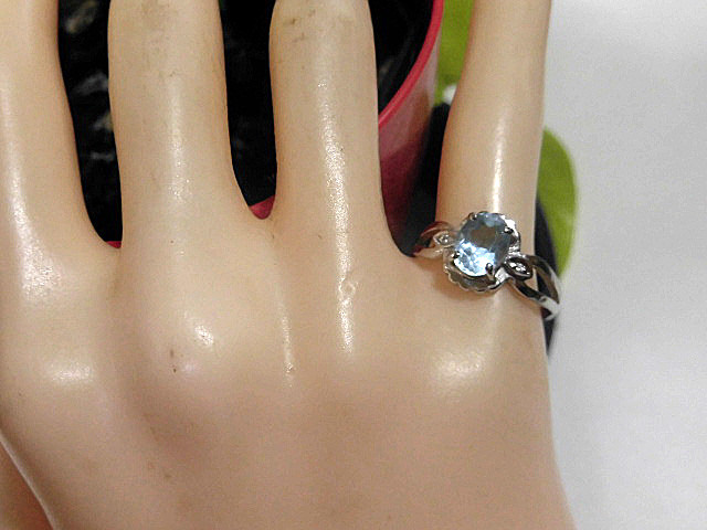 天然石 ブルートパーズリング(ダイヤ付)16.5号　　240101028