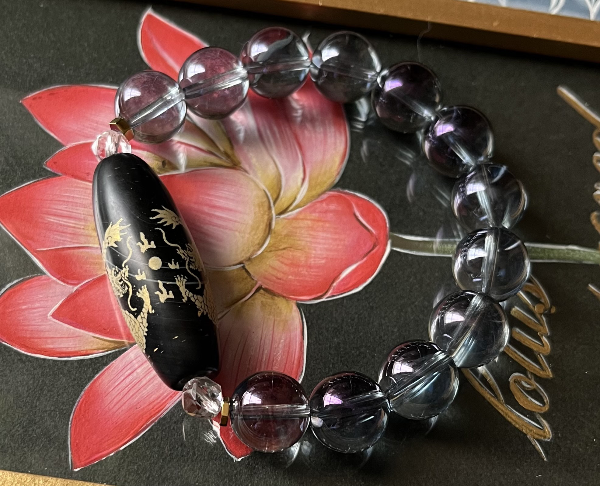 白宝珠 朱紗入り双皇帝龍天珠ブレスレット