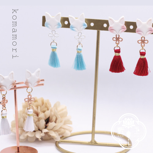和風ピアス・イヤリング】狐守り-komamori-/Color.白金 イヤリング