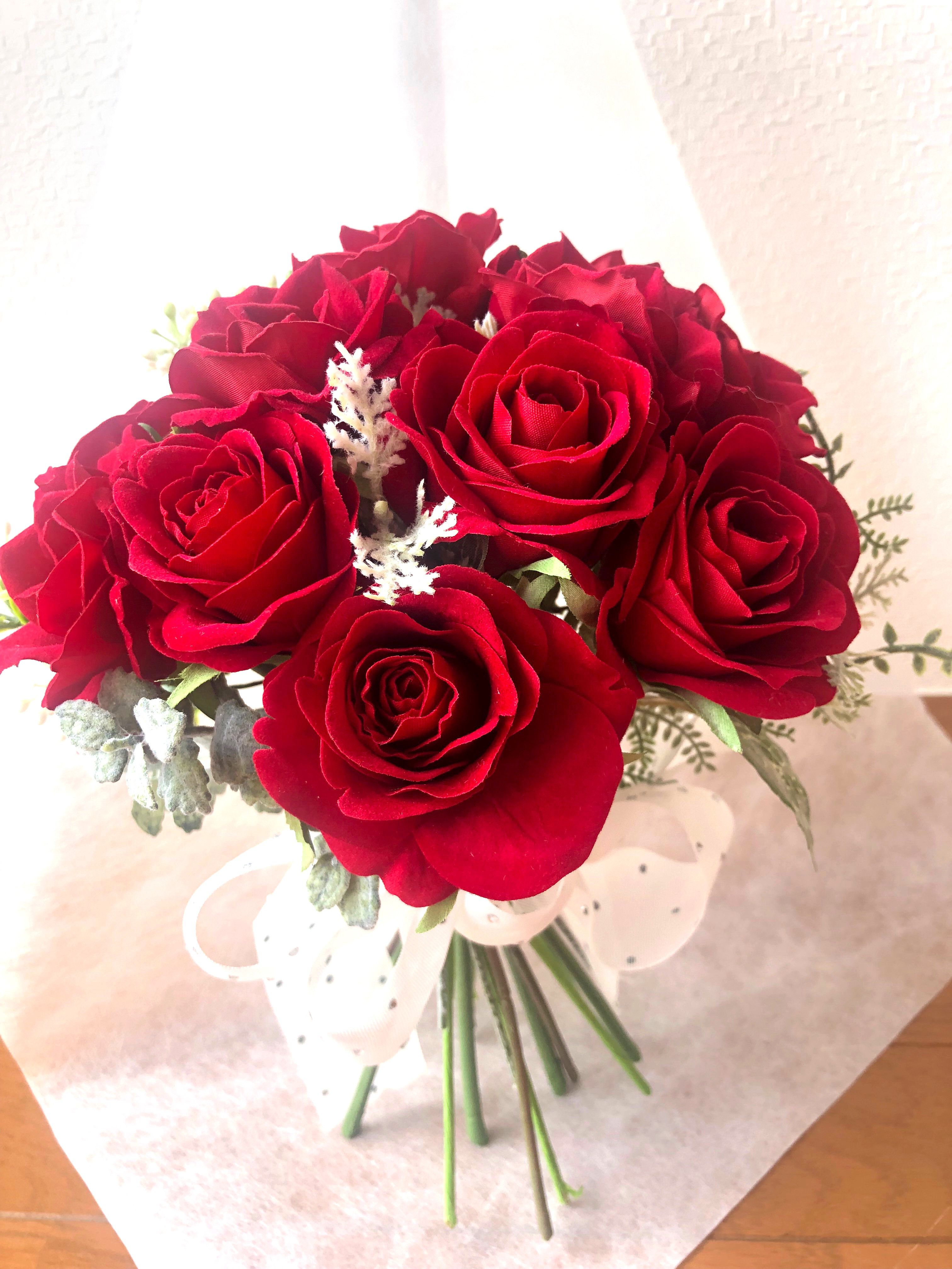 赤バラナチュラルステムブーケ