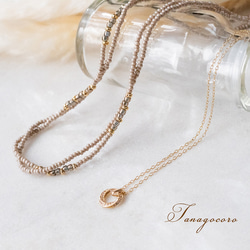 ビーズネックレスとリングのセット ジルコニアリング＊2連ベージュビーズネックレスセット ネックレス