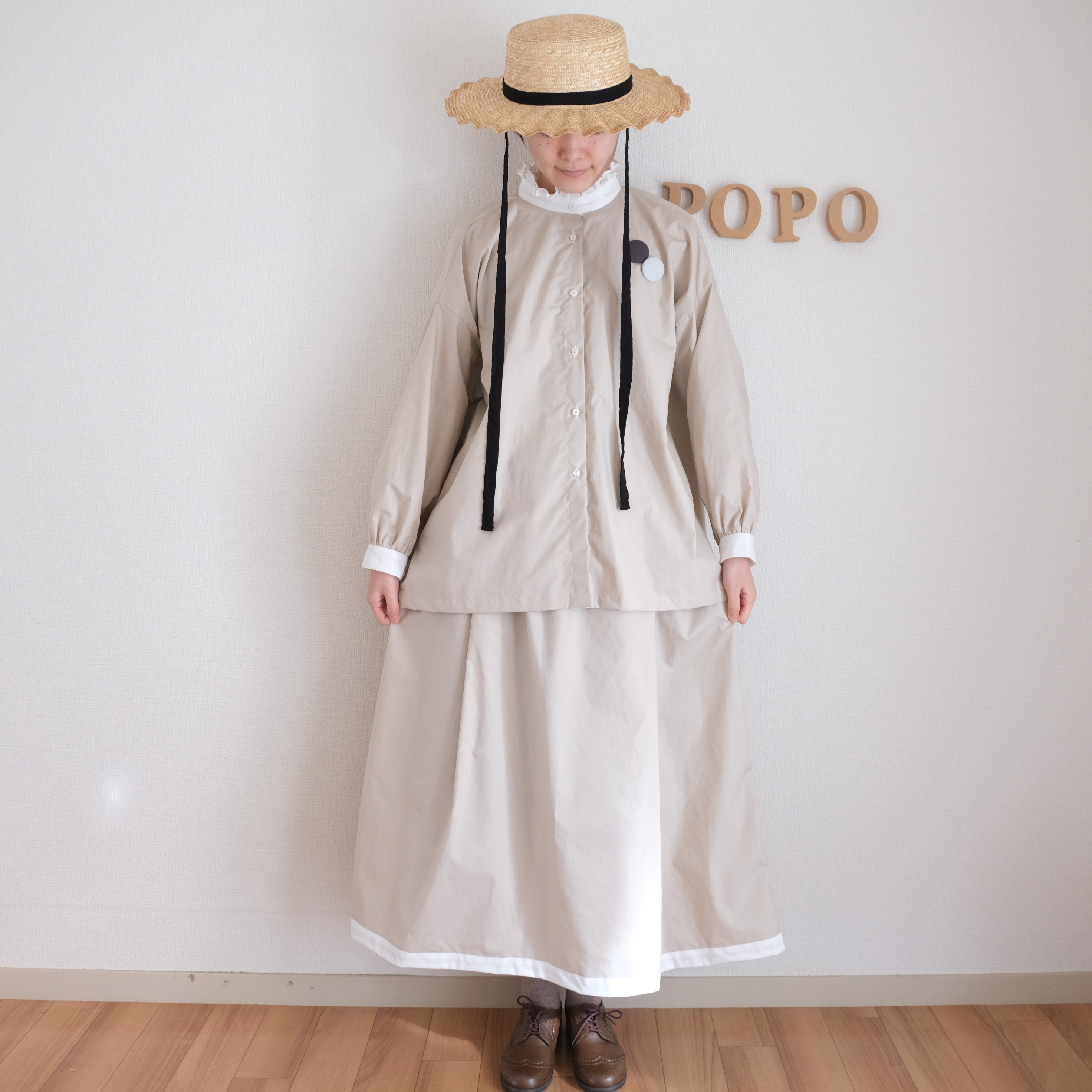 <2点セット>　セットアップ　ブラウス&スカート　オールシーズン　モカ