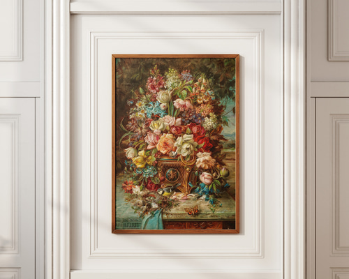 絵画 油絵 花瓶 花 額入 華やか ゴージャス インテリア アート c-92