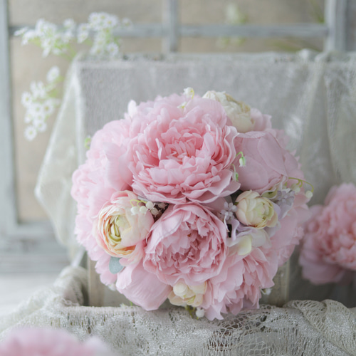 持ち手が選べる！ピンクのピオニーブーケ】ウェディングブーケ ブーケ