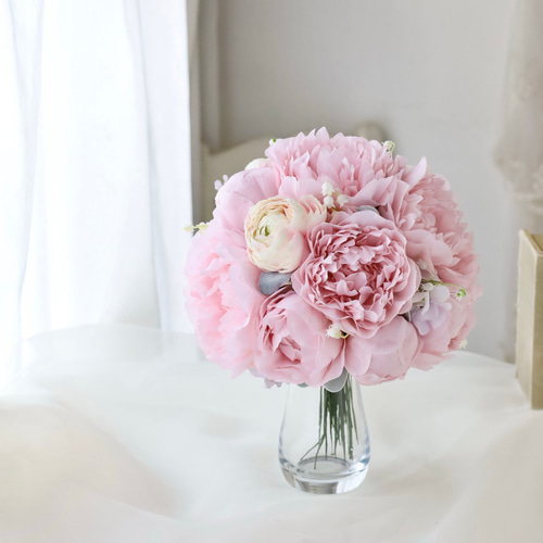 持ち手が選べる！ピンクのピオニーブーケ】ウェディングブーケ ブーケ