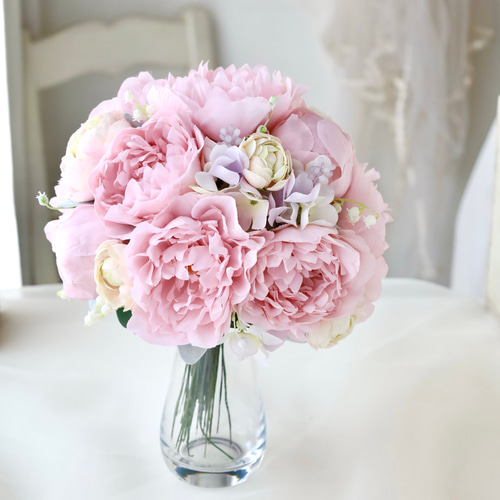 持ち手が選べる！ピンクのピオニーブーケ】ウェディングブーケ ブーケ