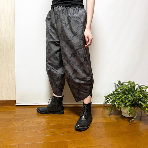 幾何学＊大島紬サルエルパンツ＋ストール＊裏地付き＊着物