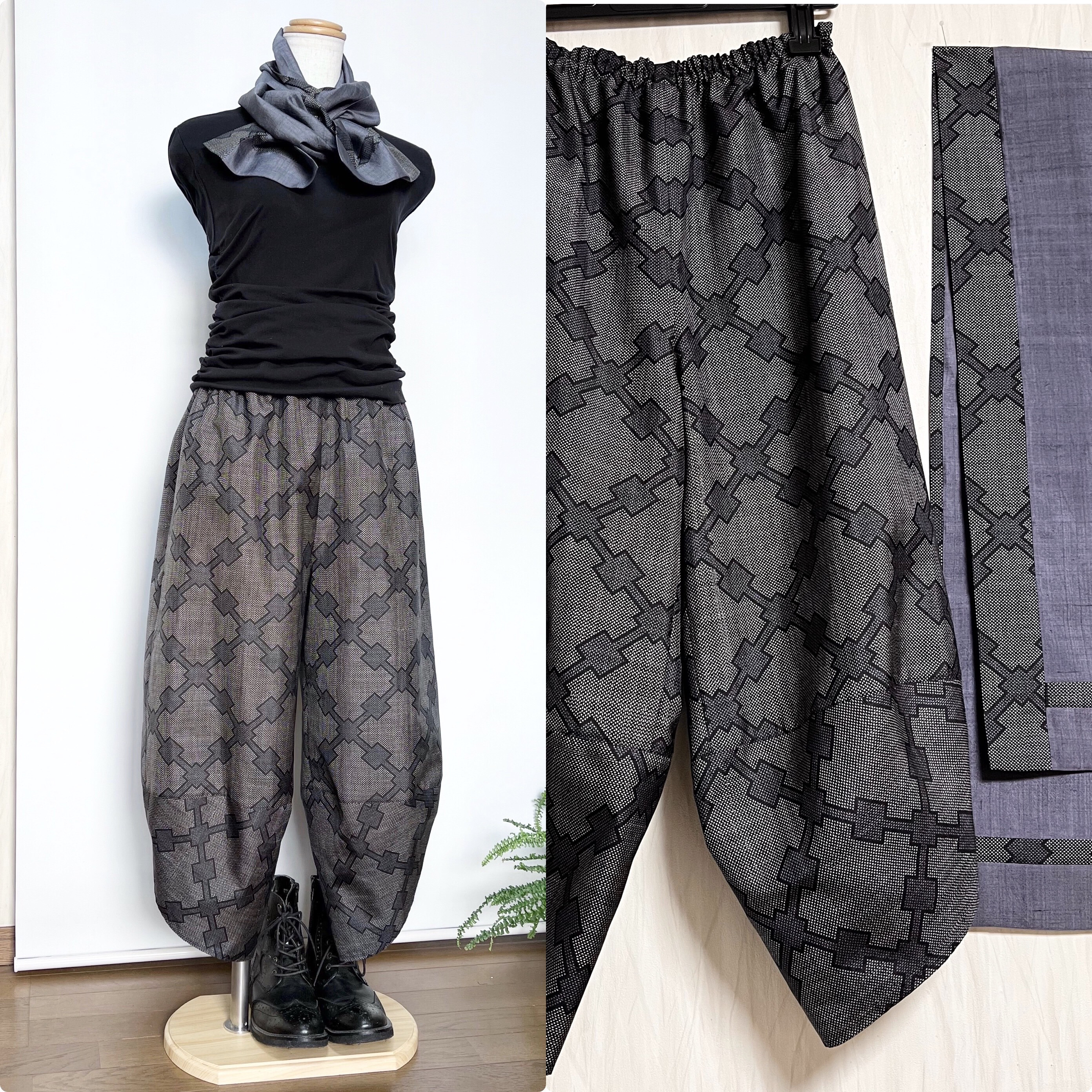 着物リメイク　サルエルパンツ　セットアップ