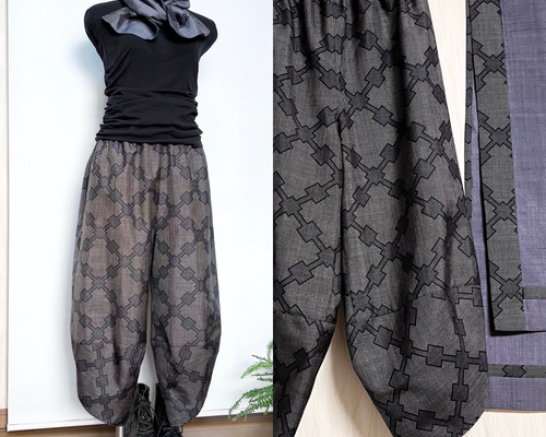 【まめ様】サルエルパンツ（2点）✿総丈90㎝✿黒留袖✿和モダン（着物リメイク） 着物リメイク 正絹 黒留袖 サルエルパンツ ジレ セット - メルカリ