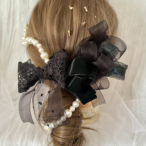 和装髪飾り　リボン髪飾りハーフツインブラックベルベット成人式髪飾り卒業式袴振袖 和装髪飾り リボン髪飾りハーフツインブラックベルベット成人式