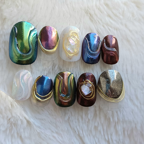 61)) ぷっくり ネイルチップ ミラーネイル 個性派ネイル フレンチガーリー 受注製作】海外ガール風 ぷっくり ミラー ネイルチップ No.109