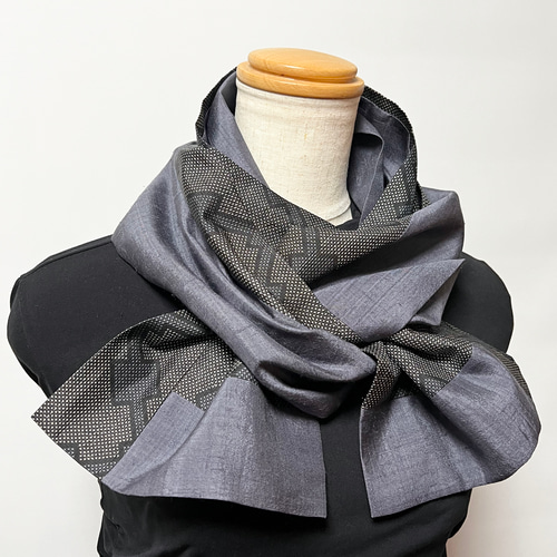 幾何学＊大島紬ワイドパンツ＋ストール＊裏地付き＊着物リメイク