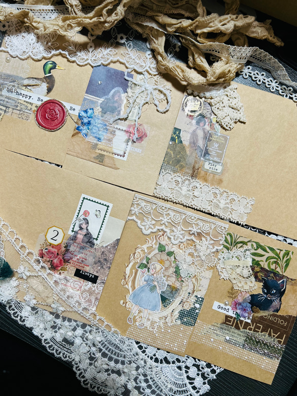 レースでオシャレヴィンテージ封筒 ワンポイントコラージュ オシャレ