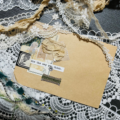 レースでオシャレヴィンテージ封筒 ワンポイントコラージュ オシャレ