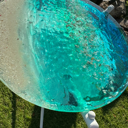 新作　ホワイトムーンビーチ　エメラルドの海　ガラスサイドテーブル丸 〜Minamo〜　table  Sea 9枚目の画像