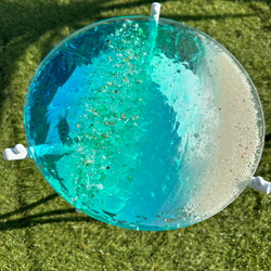 新作　ホワイトムーンビーチ　エメラルドの海　ガラスサイドテーブル丸 〜Minamo〜　table  Sea 5枚目の画像