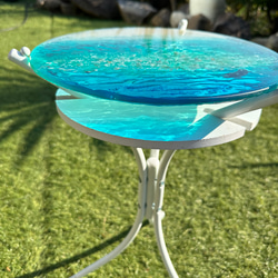 新作　ホワイトムーンビーチ　エメラルドの海　ガラスサイドテーブル丸 〜Minamo〜　table  Sea 3枚目の画像